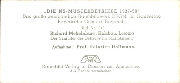 Stereo spatial image photo &quot;The NS model companies 1937-38&quot; No. 217, Richard Mekelnburg Holzbau, Leipzig