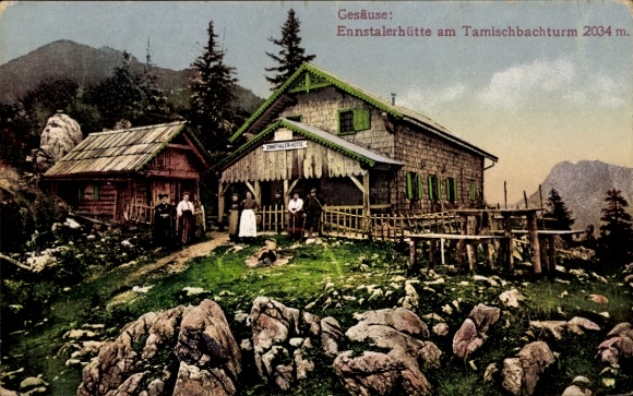 Ak Weng im Gesäuse Steiermark, Ennstalerhütte, Tamischbachturm, 2034 m, Landschaft, Personen