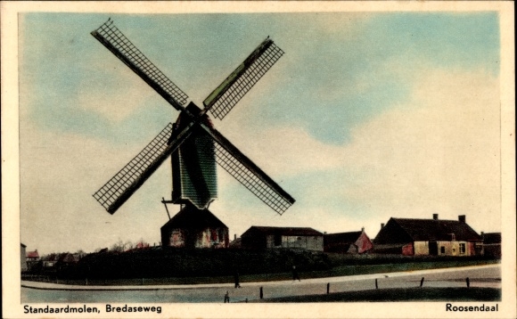 Ak Roosendaal Noord-Brabant Nederland, Standaardmolen bij Bredaseweg