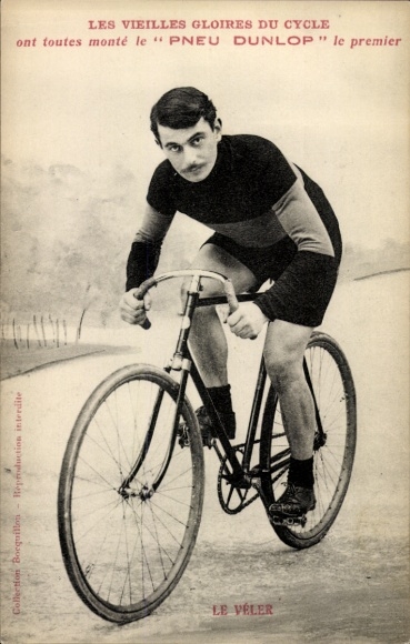 Postcard cycling, cyclist Le Veler, tire Dunlop, advertising