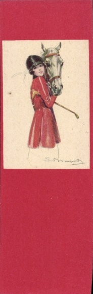 Artist Postcard Bompard, Sergio, Lady in riding costume, white horse
