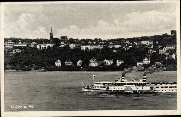 Postcard Urbar on the Rhine near Koblenz, partial view, steamship