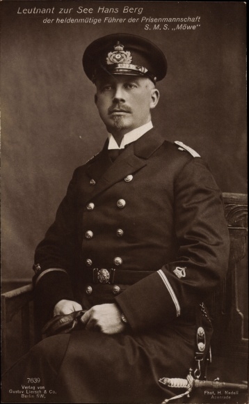 Postcard Lieutenant at sea Hans Berg, leader of the prize team SMS Löwe, Liersch 7639
