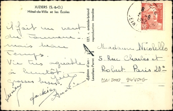 Postcard Juziers Yvelines, City Hall, Schools