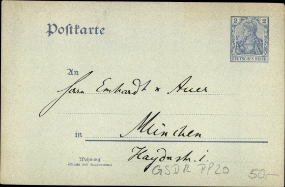 Postwaardestuk kunstenaarsbriefkaart Stuttgart in Württemberg, huis Hohenheimerstraße 101