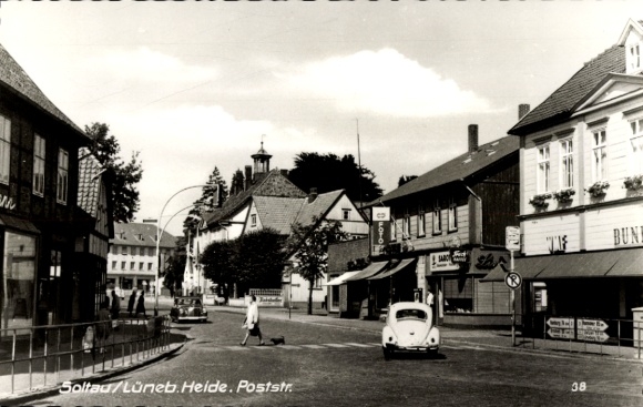 Postcard Soltau Lüneburg Heath Lower Saxony, street, houses, trees, car, cityscape, historic...