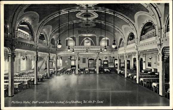 Ansichtkaart Großbothen Grimma in Sachsen, Müllers Hotel, tuinrestaurant, binnenaanzicht