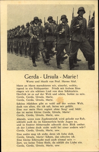 Song Postcard Gerda Ursula Marie, Marsch von Wehrmacht Soldaten, Herms Niel