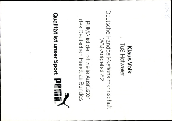 Postcard handball player Klaus Voik, autograph