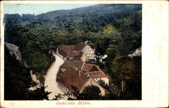 Postcard Weinheim an der Bergstraße Baden, bird's eye view of the Fuchs'sche Mill, forest
