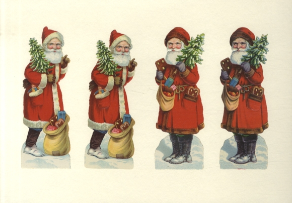 4 wafeltjes van de Kerstman met kinderspeelgoed, kerstbomen, peperkoek, elk ca. 14 x 5 cm
