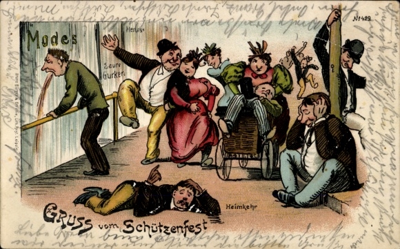 Chromo-Litho Drunks returning home from the shooting festival, Bruno Bürger 429