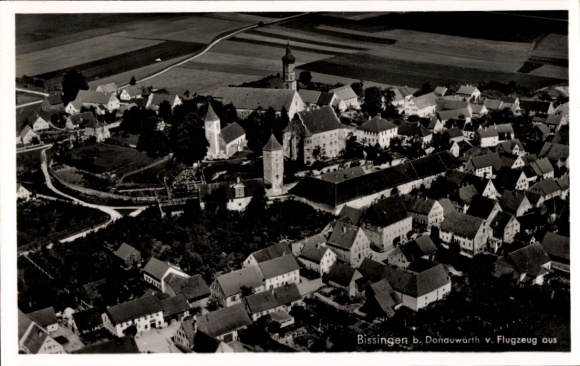 Postcard Bissingen in Swabia Bavaria, aerial photograph