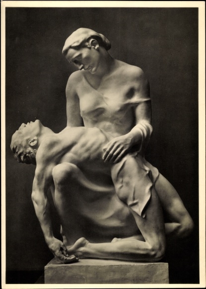 Postcard plastic by Josef Thorak, Pieta, Dying, HDK 415, Photo Hoffmann
