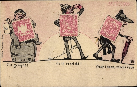 Postwaardestuk ansichtkaart Schmidthammer, ik ga, het is bereikt, ik moet, 31 03 1902