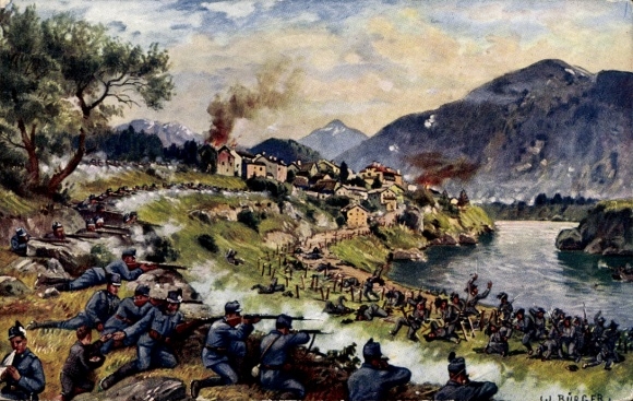 Artist Postcard Bürger, W., Battle of the Isonzo, Battle Scene