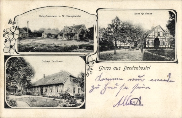 Postcard Beedenbostel in Lower Saxony, Haus Quisisane, steam distillery, Ohlmes-Landhaus