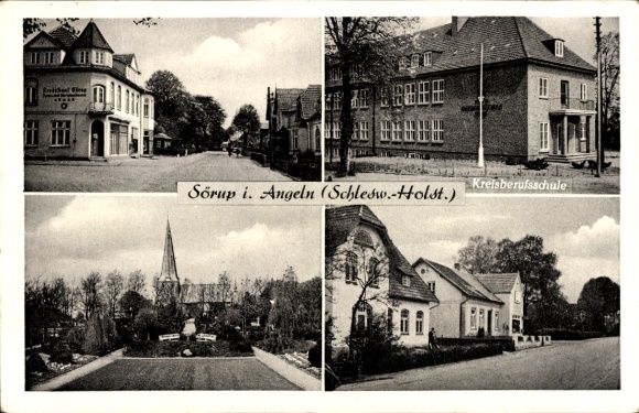Ak Sörup in Visserij, districtsvakschool, straat, kerk