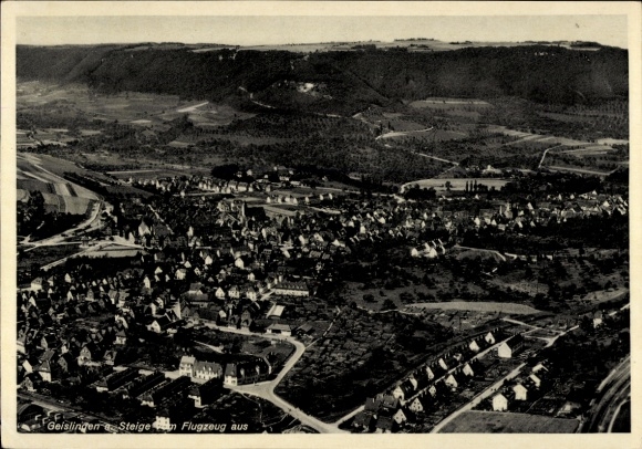 Postcard Geislingen an der Steige, aerial photograph of the slope, aircraft photograph