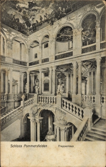 Ak Pommersfelden in Oberfranken, Schloss, Treppenhaus
