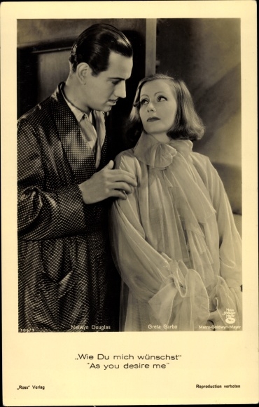 Postcard Actress Greta Garbo, Actor Melvyn Douglas, As You Wish Me