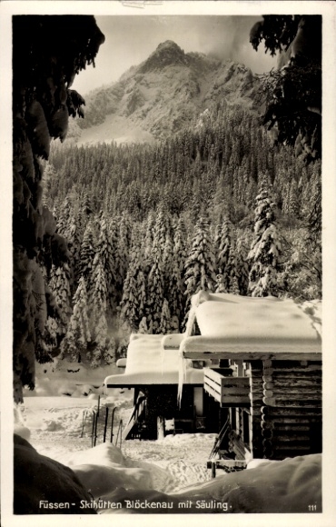 Postcard Füssen in Allgäu, ski huts Blöckenau with Säuling