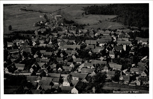 Postcard Bodersweier Kehl am Rhein, aerial view, many houses, rural surroundings