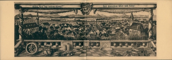 Klapp Ak Herbolzheim im Breisgau Schwarzwald, Gesamtansicht, Wappen, Gausängerfest