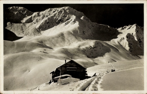 Postcard Hirschegg Mittelberg Kleinwalsertal Vorarlberg, Schwarzwasserhütte, Grünhorn, Winter