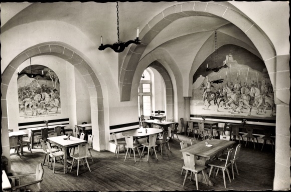 Ak Lauterschwan Erlenbach bei Dahn in Rheinland Pfalz, Burg Berwartstein, Gaststätte i. Rittersaal