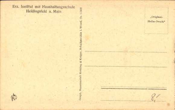 Postcard Heidingsfeld Würzburg am Main, educational institute with home economics school, typewriter room