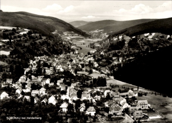 Postcard Schönau near Heidelberg Odenwald, aerial photograph