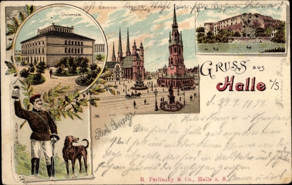 Studentika Litho Halle an der Saale, Universität, Marktplatz, Moritzburg