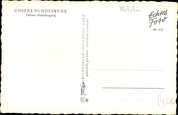 Postcard Deutsche Bundeswehr, Panzer 311 at river crossing