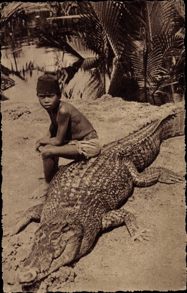 Postcard Missions Salesiennes, Siam, crocodiles