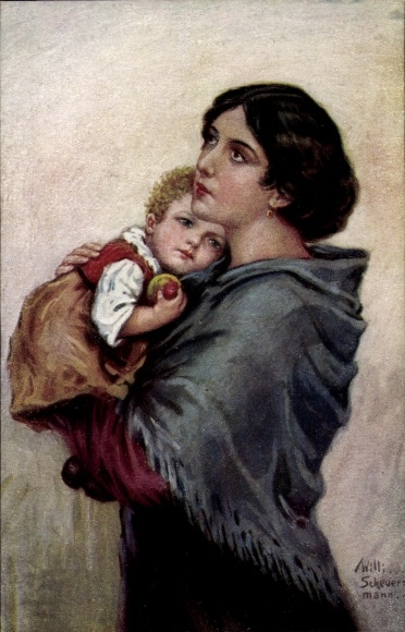 Artist Postcard Scheuermann, Willy, Fatherless, Woman with Child