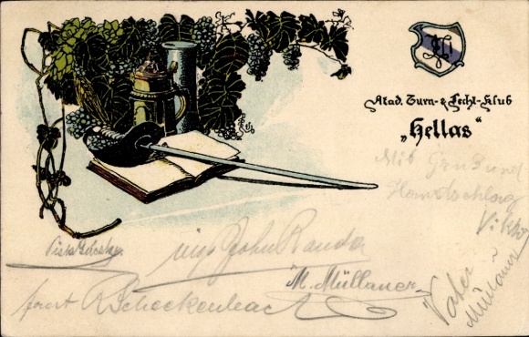 Studentika Postcard Vienna, Academic Gymnastics and Fencing Club Hellas, Coat of Arms