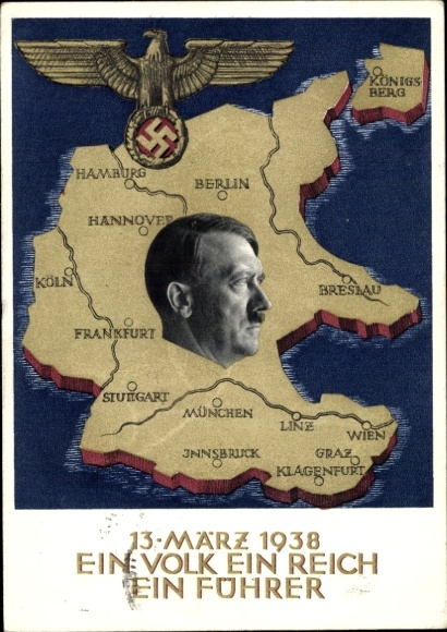 Postal stationery Postcard Klein, One People, One Reich, One Führer, Anschluss of Austria 1938, Greater Germany