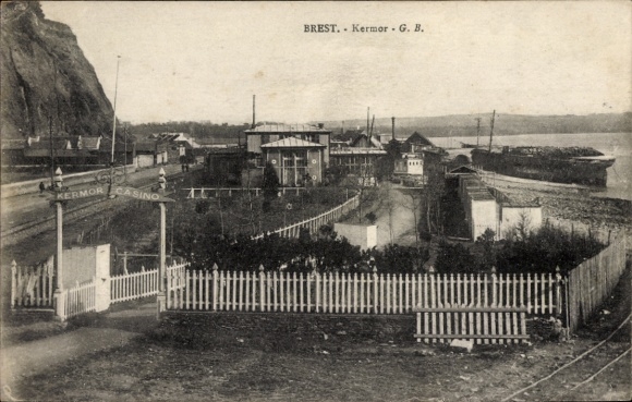 Postcard Brest Finistère, Kermor, landscape, building, harbor, lake