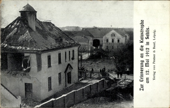 Ak Sehlis Taucha in Nordsachsen, Neue Schule, Katastrophe am 12. Mai 1912