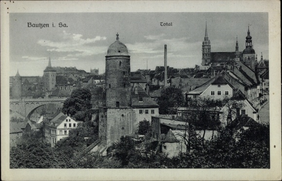 Ak Auritz Bautzen Oberlausitz, foto, oude stad, torens, brug, architectuur