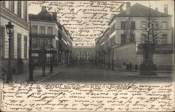 Postcard Kortrijk Kortrijk Westflandern, Rue du Chemin de Fer and the Public Barometer