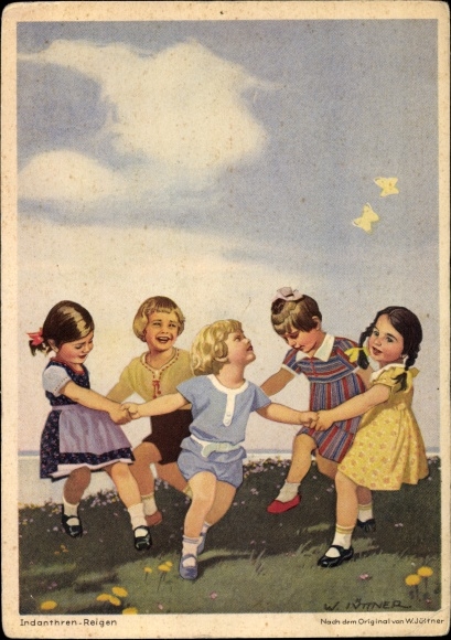 Artist PC Jüttner, W., advertising Indanthren textiles, children dancing