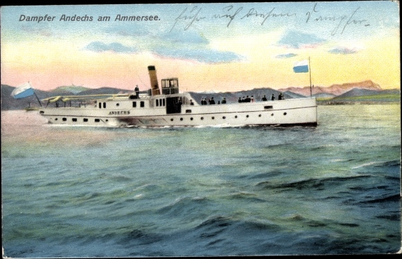 Postcard Andechs am Ammersee, Andechs Monastery, Andechs Steamer on Lake Ammersee