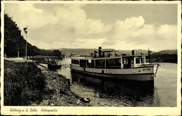 Postcard Kettwig Essen in North Rhine-Westphalia, Ruhr area with ship at the investor