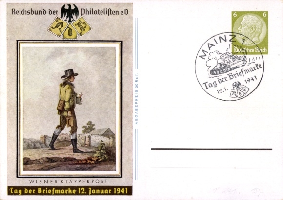 Ganzsachen Ak Wiener Klapperpost, Tag der Briefmarke, 12. Januar 1941, KDF