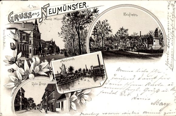 Ak Neumünster in Holstein, Verschiedene Ansichten von  Grüße, Naturansichten