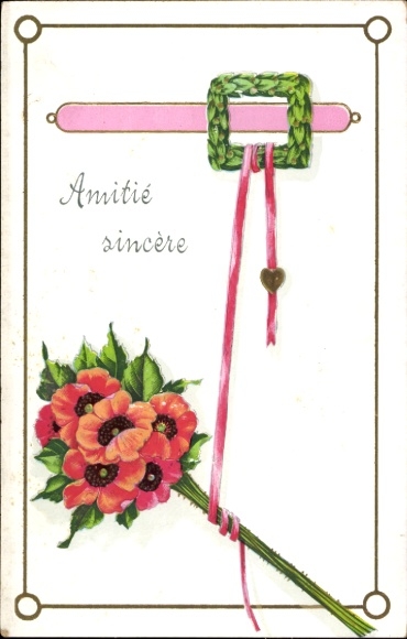 Postcard bouquet of flowers, poppies, heart