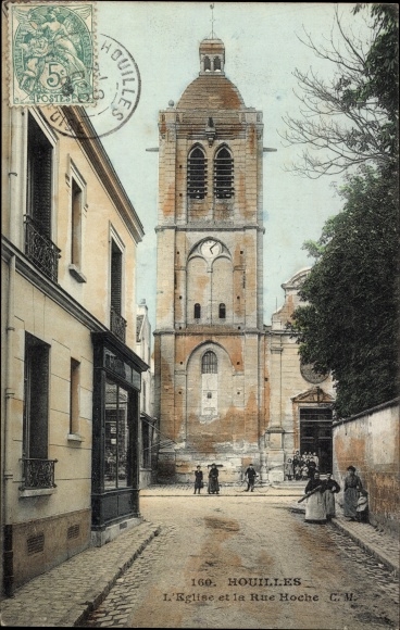 Ak Houilles Yvelines, L'Eglise, La Rue Hoche