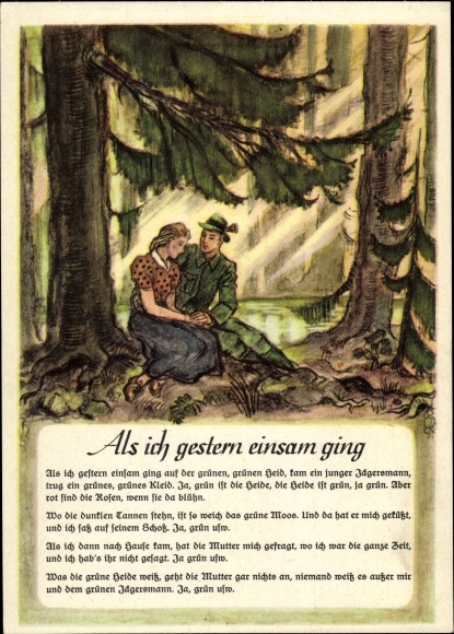 Song AK When I was walking lonely yesterday, hunter and woman are sitting in the forest